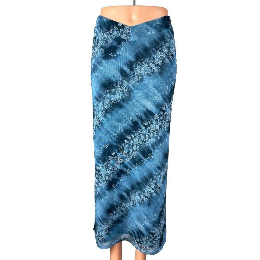 Urban Outfitters Blue Floral Tie Dye High Waist Hawaiian Straight Midi Skirt S